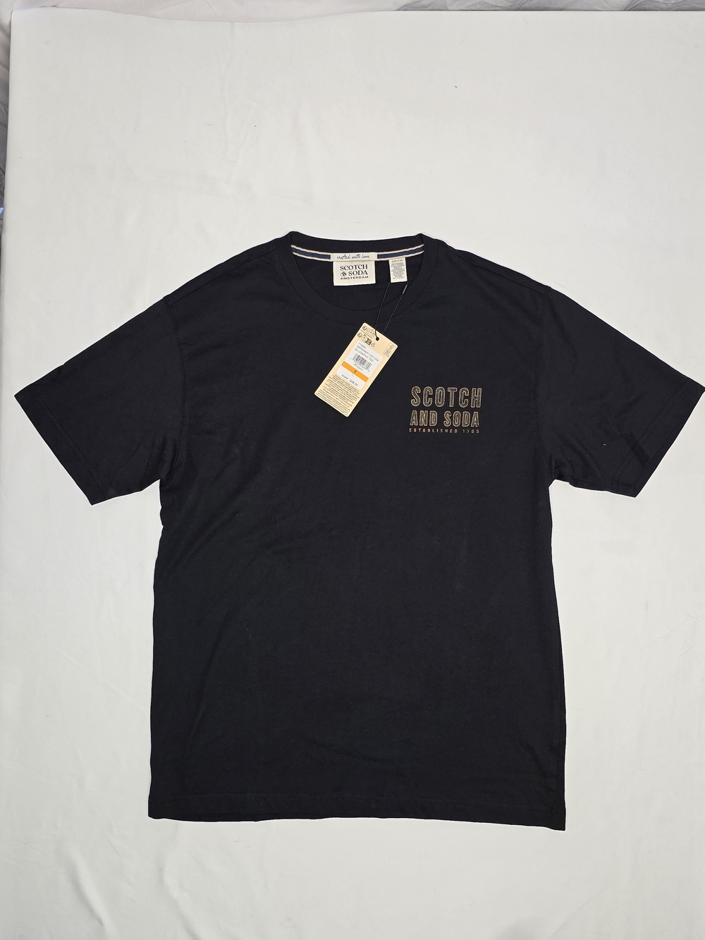 Scotch & Soda Black Tee with Gold Logo Print